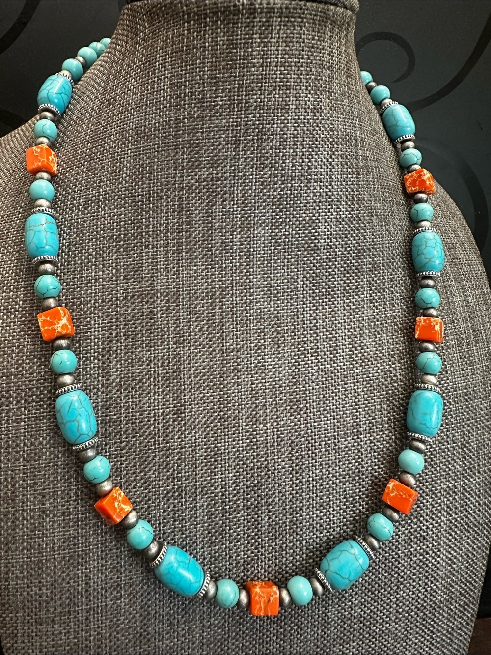 Turquoise and Orange Beaded Necklace - Women Jewelry